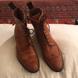 Lace Up Leather Ankle Boots, Leather, Size 6 US